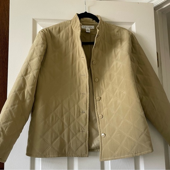 RAFAEL 100% Silk Quilted Jacket Women’s M Crop Button Front Neutral Tan - Picture 8 of 13